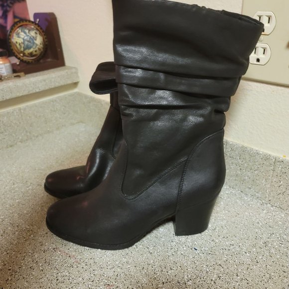 BareTraps Shoes - Baretraps Black Mid Calf Lovelace Heeled Boots Size 9